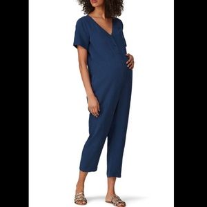 Hatch M/L (2) Maternity Noelle Blue Crepe Linen Jumpsuit